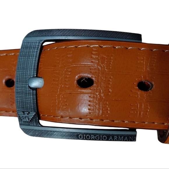 Authentic Giorgio Armani Caramel Brown Croc Embossed Belt Women\'s Size 45 3XL main image 10